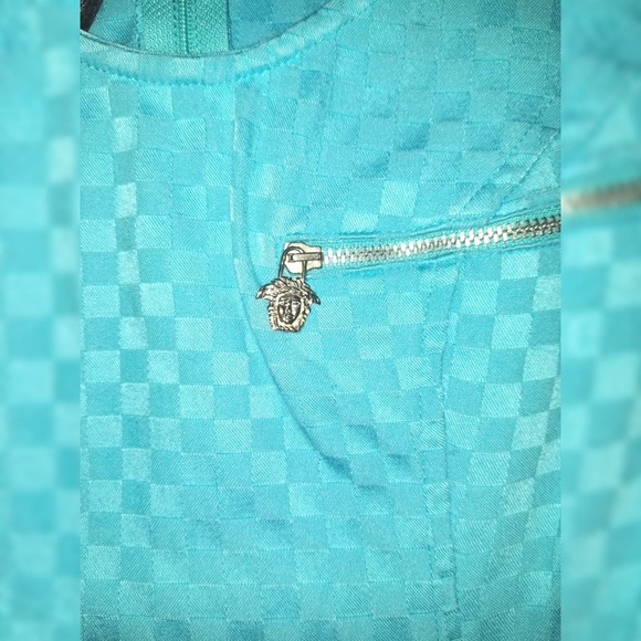 Auth 90's Versace turquoise Checkered Mini Dress - Picture 2 of 5